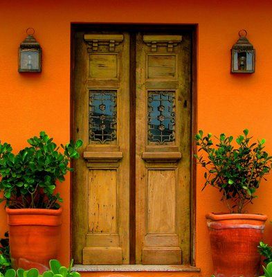 Exterior House Colors bright | Bright House Colors that Work, Part 1 When One Door Closes, Casas Coloniales, Casa Vintage, Cool Doors, Orange Walls, Doors And Windows, Old Doors, Unique Doors, Door Color