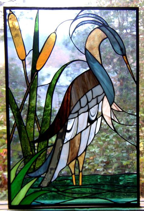 stained glass blue heron - combines the lake house memories with our love of art & memories of craft fairs, etc: Stained Glass Quilt, زجاج ملون, Mosaic Stained, Stained Glass Birds, Stained Glass Window Panel, Stained Glass Flowers, Stained Glass Diy, Stained Glass Crafts, Art Stained