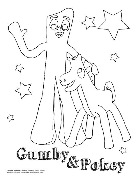 Gumby And Pokey Drawing, 90s Cartoon Coloring Pages, Gumby And Pokey Tattoos, Retro Coloring Pages, 50s Portrait, 80s Coloring, 80s Cartoon Characters, Zoo Coloring Pages, Gumby And Pokey