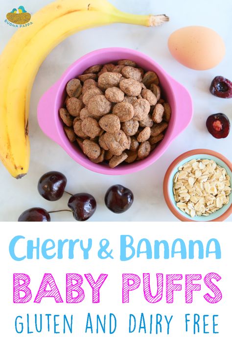 Homemade Cherry Banana Baby Puffs - Gluten and Dairy Free. Recipe instructions and many tips on how to prepare your homemade puffs.