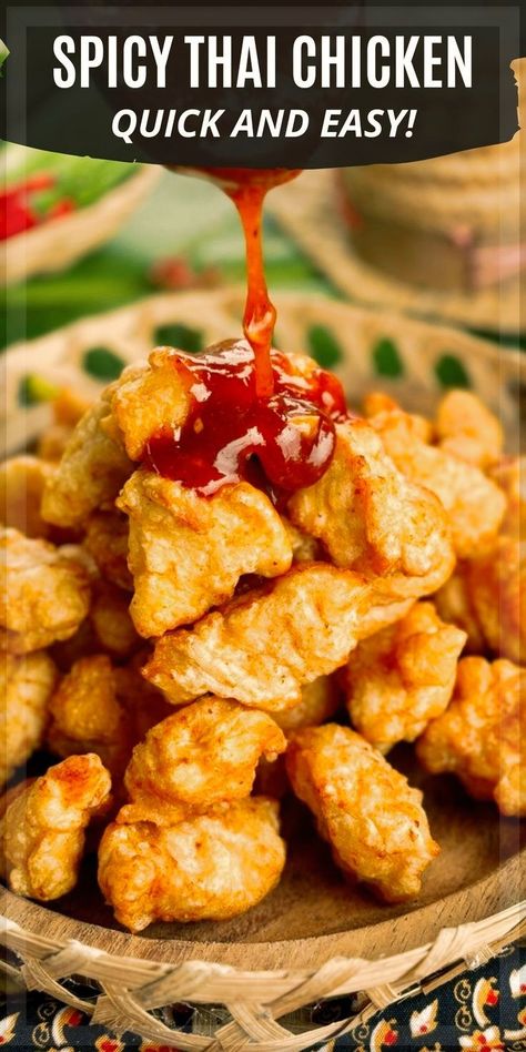 Today, we're sharing how to make quick and easy Thai volcano chicken! This spicy fried chicken is perfectly crispy, covered in a hot lava sauce, and served with rice or noodles. It’s a dinner recipe that brings bold flavors and heat—perfect when you want a better-than-takeout meal in less than 30 minutes! Volcano Chicken Recipe, Volcano Chicken, Lava Sauce, Dinner With Rice, Thai Dinner Recipes, Traditional Thai Food, Thai Chicken Recipes, Asian Dinner, Spicy Fried Chicken