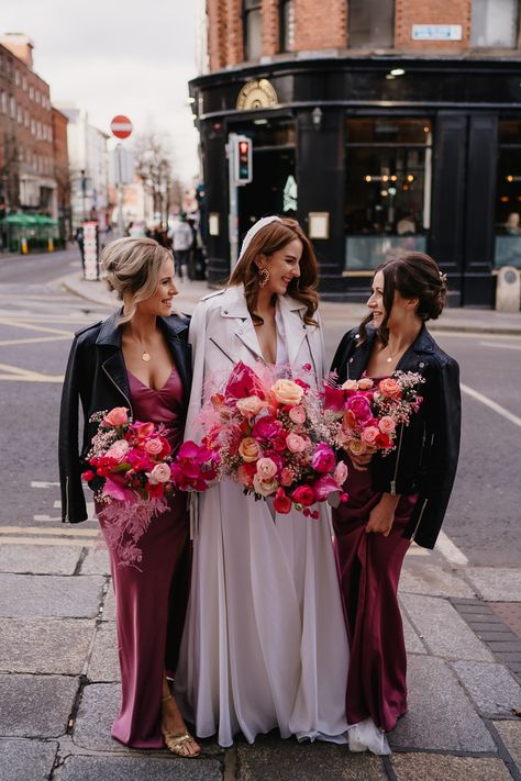 Playfully Pink Dublin Wedding | Junebug Weddings Bright Pink Wedding, Orange And Pink Wedding, Dublin Wedding, Prince Wedding, Winter Wedding Guest, Pink Color Palette, Red Bridesmaid, Vegas Theme, Winter Wedding Guest Dress