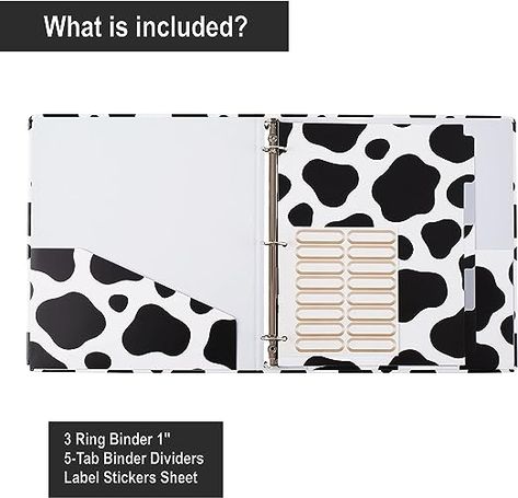 NELOVI Cute Binders! Decorative Hardcover 3 Ring Binder 1 Inch (Letter-Size) with 5-Tab Dividers and File Folder Labels. Cow Print Three Ring Binder for Cute School Supplies and Office Supplies Cute Binders, Three Ring Binder, File Folder Labels, Tab Dividers, Folder Labels, Cute School Supplies, 3 Ring Binder, 3 Ring Binders, File Folder