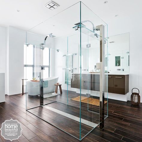 Clear shower in the middle of the bathroom?? Great idea for sexy time!! ;) ;) Master Bath Suite, Small Toilet Room, Closet And Bathroom, Dream Bath, Small Toilet, Toilet Room, Upstairs Bedroom, Beautiful Rooms, Bathroom Inspiration Decor