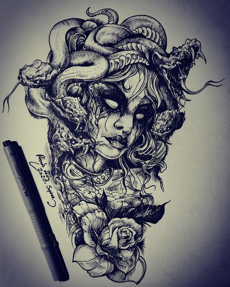 Demonic Medusa Tattoo, Medusa Skeleton Tattoo Design, Demon Medusa Tattoo, Dark Realism Medusa Tattoo, Medusa Tattoo Gothic, Japanese Medusa Tattoo, Horror Medusa Tattoo, Medusa Tattoo Scary, Medusa Revenge Tattoo