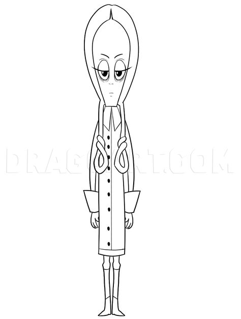 How To Draw Wednesday Addams From Addams Family, Step by Step, Drawing Guide, by Dawn | dragoart.com How To Draw Wednesday Addams 2022, Wednesday Addams Colouring Pages, Wensday Coloring Pages, Adams Family Coloring Pages, Addams Family Drawings Easy, Addams Family Coloring Pages, Addams Family Drawings, Wednesday Addams Doodle, How To Draw Wednesday Addams