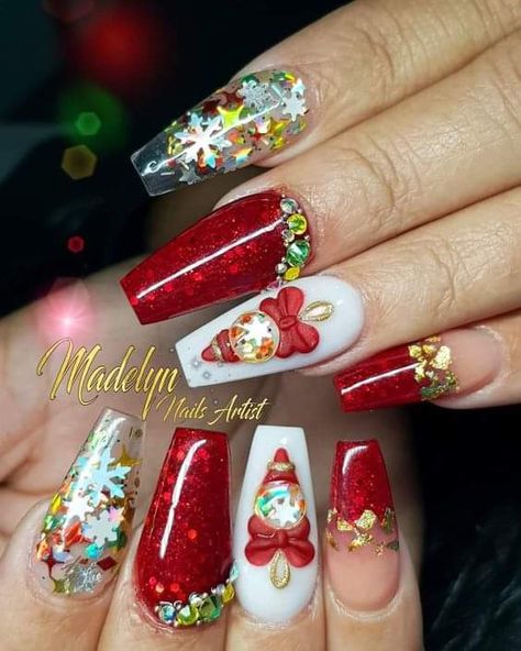 Rockabilly Nails, Christmas Nail Designs Acrylic, Holiday Nails Diy, Xmas Nail Art, New Years Nail Designs, Encapsulated Nails, Holiday Nail Designs, Long Nail Designs, Christmas Gel Nails