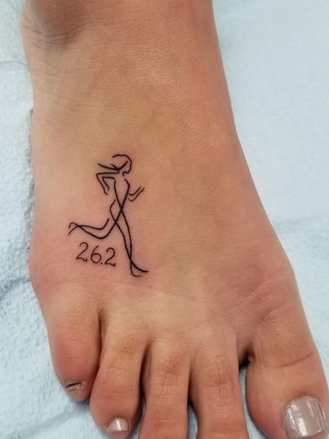 Cute Running Tattoos, Minimalist Running Tattoo, Tattoo Ideas For Runners, 13 1 Running Tattoo, Small Running Tattoo, Fitness Tattoos For Women, Half Marathon Tattoo Ideas, Fit Tattoo Women, Run Tattoo For Women