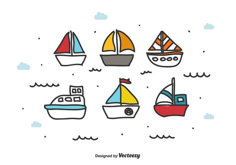 Doodle Boat Vector Set Boat Drawing Simple, Sailboat Drawing, Boat Sketch, Doodle Animation, Simple Boat, Boat Theme, Boat Vector, Boat Illustration, Boat Drawing