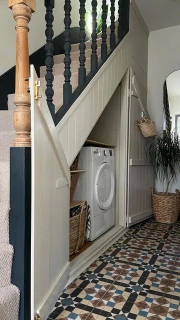 Under Stairs Storage: Creative Ideas for Maximizing Space Laundry Nook Hallways, Laundry Cupboard Under Stairs, Tumble Dryer Under Stairs Cupboard, Under Stairs Storage With Tumble Dryer, Under Stairs Tumble Dryer, Under Stairs Storage Tumble Dryer, Understairs Tumble Dryer, Dryer Under Stairs, Laundry Room Under The Stairs