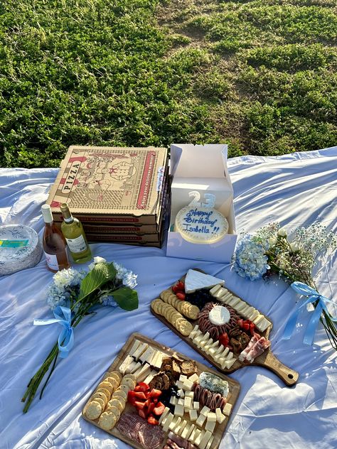 Birthday picnic #birthday #picnic #cake #hosting #pizza #wine #charcuterie #sunset #la #flowers Vineyard Birthday Party, Birthday Picnic, Wine And Pizza, Party Planning Checklist, Girls Night Crafts, Birthday Cocktails, Garden Picnic, 26th Birthday, Picnic Inspiration