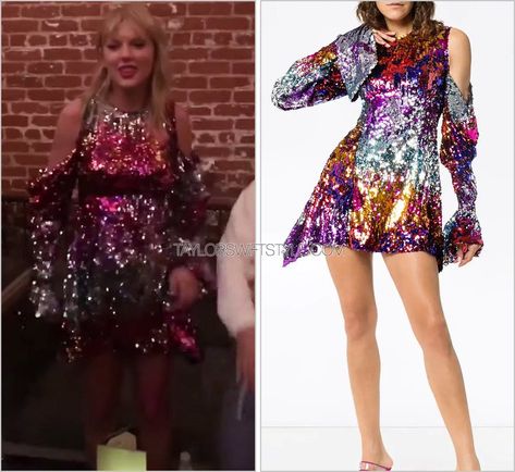 Rainbow Taylor Swift, Taylor Swift Rainbow, Hermes Shirt, Rainbow Sequin Dress, Taylor Swift Fashion, Star People, Stuart Weitzman Sandals, Taylor Swift Tour Outfits, Taylor Swift Outfits