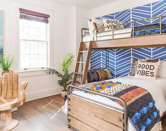 Large Herringbone Wallpaper / Traditional or Removable Wallpaper D098 Bohemian Girls Bedroom, Modern Boys Rooms, Eclectic Kids Room, Eclectic Wallpaper, Herringbone Wallpaper, Surf Decor, Dots Wallpaper, Kids Room Wallpaper, Bunk Room