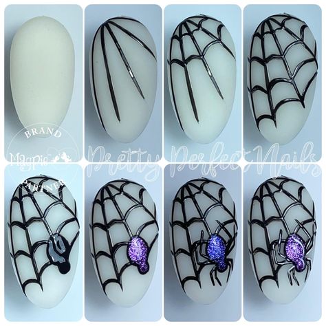 Step By Step Halloween Nails, Addams Family Nails, Halloween Nail Art Tutorial, Halloween Nails Diy, Holloween Nails, Halloween Nails Easy, Halloween Acrylic Nails, Cute Halloween Nails, Nail Designs Tutorial