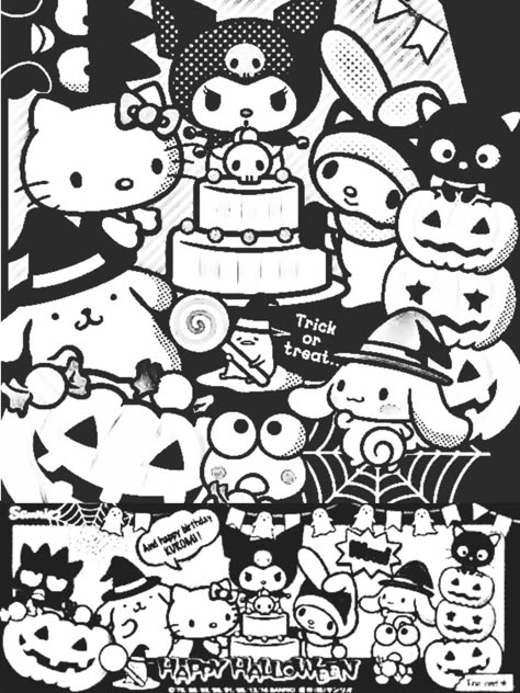 Keroppi Black And White, Black And White Sanrio Poster, Sanrio Wallpaper Black And White, Sanrio Manga Panels, Sanrio Colouring, Cinnamoroll Black And White, Printable Posters Black And White, Sanrio Black Wallpaper, Black And White Sanrio Wallpaper