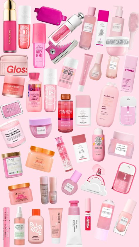 Pink skincare #preppy #beauty #pink Preppy Skincare Pics, Skin Care Preppy, Girly Skincare, Preppy Skin Care, Skincare Preppy, Girl Skincare, Pink Skincare, Makeup Practice, Preppy Makeup