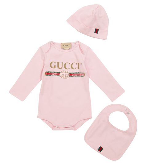 Gucci Kids - Baby logo cotton bodysuit, hat and bib set | Mytheresa Baby Preparation, Gucci Baby, Baby Logo, Designer Baby Clothes, Preparing For Baby, Designer Kids, Gucci Kids, Bib Set, Cotton Bodysuit