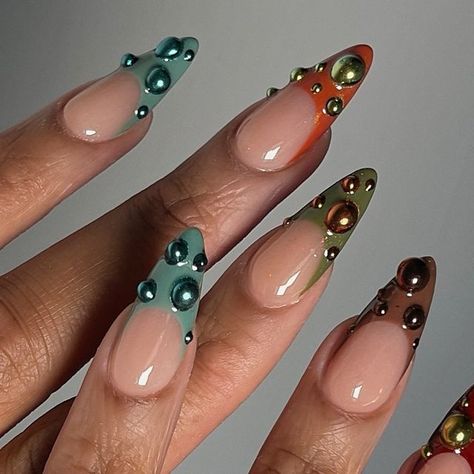 𝐓𝐫𝐚𝐜𝐢𝐞 • 𝐇𝐨𝐮𝐬𝐭𝐨𝐧 𝐀𝐫𝐭𝐢𝐬𝐭 on Instagram: "Anyone ready for some fall? 🤭" Cute Coffin Shaped Nail Designs, Fall Art Nail Designs, Fall Nail Design Almond Shape, Joshua Tree Nails, Alt Almond Nails, Almond Long Nails Design, Purple Almond Nail Ideas, Artistic Nail Art, 3d Fall Nails