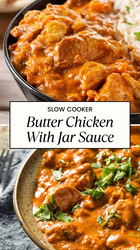 Slow Cooker Butter Chicken With Jar Sauce Slow Cook Butter Chicken, Easy Slow Cooker Butter Chicken, Butter Masala Chicken, Butter Chicken Crockpot, Crock Pot Butter Chicken, Butter Chicken Slow Cooker, Chicken Butter Masala, Slow Cooker Curry Recipes, Chicken Breast Curry