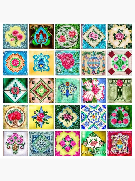 "Peranakan Tiles 25x-1" Art Print for Sale by JOHN SEATON CALLAHAN Peranakan Embroidery, Nanyang Kopitiam, Peranakan Pattern, Peranakan Tiles, Singapore Art, Hall Flooring, Kiosk Design, Floral Tiles, Asian Design