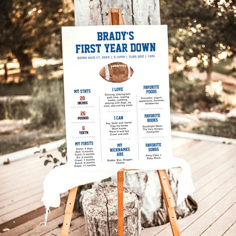 Football 1st Birthday Party Centerpieces, Sports Themed One Year Old Party, 1st Draft Pick Birthday, Sports One Year Old Birthday, Football First Birthday Party Ideas, Vintage Football Birthday Party, One Year Football Birthday, First Down Bday Party, First One Down Birthday Party