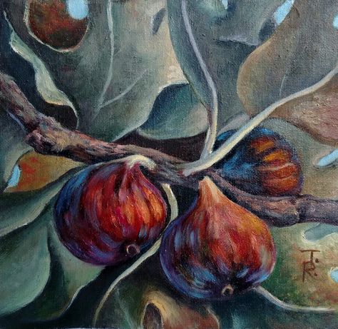 Figs tree oil painting Fig Tree Painting, Fig Tree Aesthetic, Figs Painting, Fruit Tree Painting, Fig Painting, Fruits Art, Boom Kunst, Ficus Carica, Greece Painting