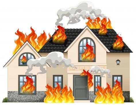 Fire Clipart, Fire Safety Theme, Building On Fire, House On Fire, Firefighter Party, Burning House, Fire Drawing, Fire Stock, Website Color Palette