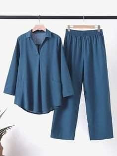 Women Two Piece Outfit, Shirt Designs Ideas, Women Suit Fashion, Long Tops Designs, One Set Outfit, Top Designs For Women, Elastic Waist Pants Outfit, Oversize Outfit, Co Ords Outfits