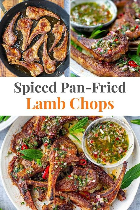 Learn how to make succulent pan-fried lamb cutlets (lamb chops) with zesty capers and mint vinaigrette. This delicious lamb recipe can be served with roasted veggies, mashed potatoes, steamed greens or a salad. It's gluten-free, paleo and Whole30 friendly, low-carb and keto. via @irena_macri Lamb Rib Chops, Lamb Cutlets Recipe, Healthy Lamb Recipes, Lamb Chops Recipe, Lamb Salad, Lamb Cutlets, Cumin Lamb, Goat Recipes, Lamb Chop Recipes