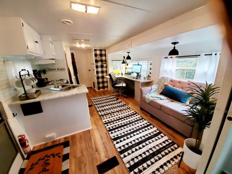 Rv Office Space, Fifth Wheel Office Space, Camper Office Space, Rv Home Office, Rv Office, Rv Office Space Ideas, Rv Kitchen Remodel, Camper Organization Rv Living, Popup Camper Remodel