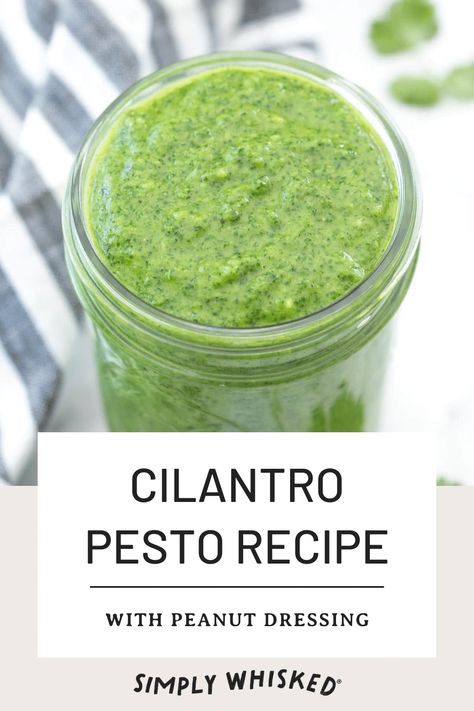 This inexpensive cilantro pesto made with almonds is a simple, easy way to use extra cilantro. It's vegan, dairy free, and paleo approved. Freezing Cilantro, Herb Pesto, Dairy Free Pesto, Grilled Shrimp Skewers, Cilantro Pesto, Making Baby Food, Peanut Recipes, How To Make Pesto, Pesto Recipe