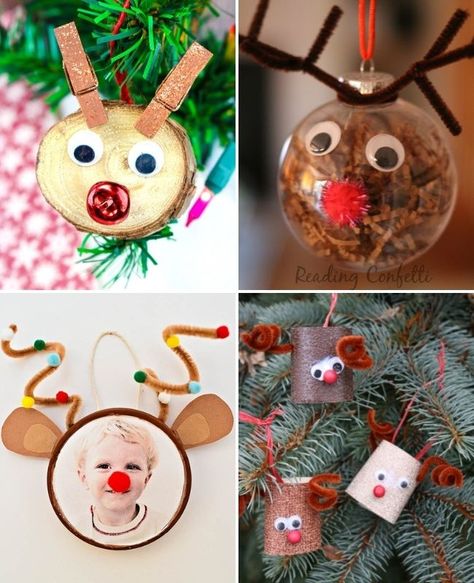 Reindeer and Rudolph ornament ideas Rudolph Ornaments Kids, Rudolph Christmas Ornaments Diy, Reindeer Ornaments Diy For Kids, Reindeer Ornaments For Kids To Make, Rudolph Ornaments Diy, Reindeer Ornaments Diy, Diy Kids Christmas Ornaments, Rudolph Ornaments, Raindeer Crafts