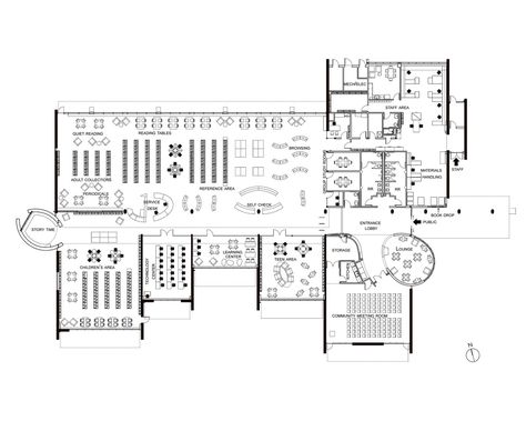 Gallery of Valley-Hi North Laguna Library / Noll + Tam Architects - 31 Public Library Architecture Plan, Small Library Design Architecture Plan, Library Plan Design, Public Library Design Plan, Library Floor Plan Architecture, Library Plan Architecture, Public Library Floor Plan, Art Gallery Floor Plan, Library Design Architecture Plan Layout