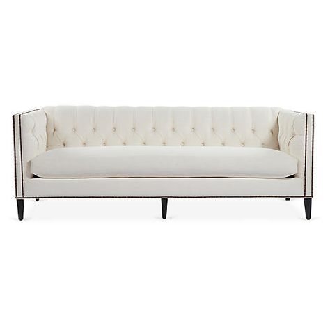 Sofas & Settees | One Kings Lane Tuffed Couch, Tuffed Couches, White Tuffed Sofas, Skirted Sofa, Striped Sofa, Antique Sofa, Sofa Legs, Settee Sofa, Tufted Sofa