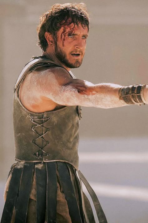 Paul Mescal as Lucius Verus | First Look: ‘Gladiator II’ | July 01, 2024 Gladiator 2, Jesse Owens, Paul Mescal, Black Leather Vest, Russell Crowe, Irish Actors, Maria Callas, Ridley Scott, Ensemble Cast