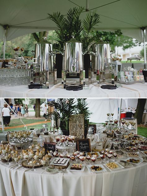 dessert station and coffee Wedding Food Buffet, Wedding Buffets, Buffet Set Up, Wedding Food Stations, Gold Bar Cart, Catering Display, Dessert Station, Buffet Set, Food Buffet