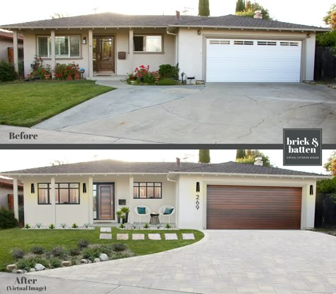 13 Before & After Swoon Worthy House Makeovers | Blog | brick&batten Stucco Exterior Colors, Stucco Houses, Stucco House Colors, White Stucco House, Stucco Colors, Exterior House Colors Stucco, Ranch House Exterior, Exterior House Remodel, House Makeovers