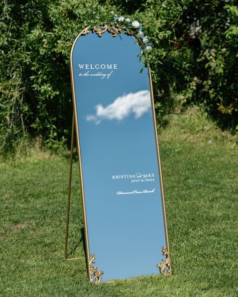 ✨ Stepping into a love story as grand as the Tetons themselves! ✨ One of my favorite touches from Kristy and Jake's wedding was the personalized welcome mirror. As guests arrived at their breathtaking event at Diamond Cross Ranch, they were greeted by this stunning, full-length mirror designed to complement their ceremony perfectly. Not only did this beautiful piece welcome guests to the venue, but it also became a decorative item they could use in their homes afterward. Stay tuned as I sha... Full Length Mirror Design, Wedding Welcome Mirror, Welcome Mirror, Diamond Cross Ranch, Blue Summer Wedding, Flower Seed Favors, Jackson Wy, Wedding Mirror, Fine Stationery