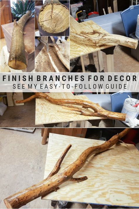 Learn how to strip, finish, and seal branches for decor in your home #diy #rustic #branches Diy African Decor, Branches For Decor, Wood Branch Decor, Tree Branch Decor Diy, Tree Branch Crafts, Backyard Lighting Diy, Katt Diy, Branch Furniture, Decorative Branches