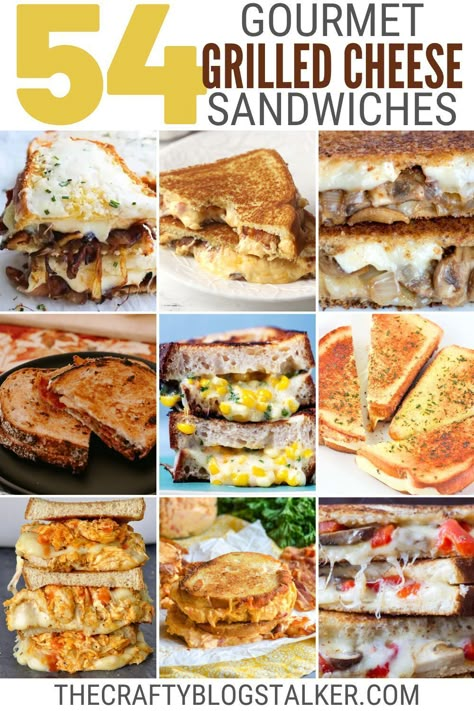 Satisfy your cravings with our mouthwatering collection of 54 gourmet grilled cheese sandwich recipes! Whether you're a fan of the classic Ultimate Grilled Cheese or crave something unique, we've got you covered. Get ready to elevate your sandwich game and delight your taste buds. Start cooking and enjoy gourmet goodness! Unique Grilled Cheese, Gourmet Grilled Cheese Sandwich Recipes, Unique Sandwich Recipes, Grilled Cheese Food Truck, Fancy Grilled Cheese Recipes, Spicy Grilled Cheese, Pizza Grilled Cheese Sandwich, Grilled Cheese Recipes Gourmet, Gourmet Grilled Cheese Sandwich