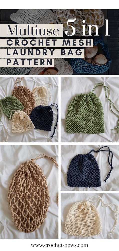 This Multiuse 5 in 1 Crochet Mesh Laundry Bag Pattern makes a close-knit for small laundry items. For bigger, bulkier items, you can opt to make the larger knit pattern. You have 5 crochet knit styles to choose from!#crochet #pattern #crochetideas Crochet Mesh Bag, Confection Au Crochet, Bag Pattern Free, Crochet Pouch, Crochet Clutch, Quick Crochet, Diy Crochet Projects, Yarn Projects, Bag Crochet