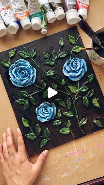 Mouldit Art Ideas On Canvas, Trust Process, Mouldit Clay, 3d Painting On Canvas, Clay Roses, Wall Art Tutorial, Roses Blue, Clay Wall Art, Art Clay