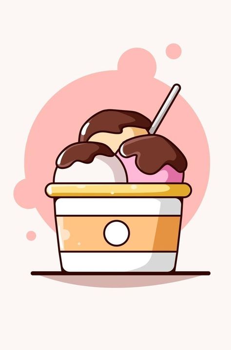 Cute Ice Cream Drawing, Ice Cream Cups Design, Drawing Cup, Ice Cream Painting, Cute Flower Drawing, Ice Cream Cute, Ice Cream Cartoon, Ice Cream Logo, Cup Cartoon