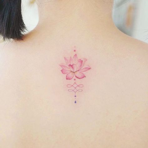 Dainty Spine Tattoo, Pink Ribbon Tattoos, Small Watercolor Tattoo, Girl Shoulder Tattoos, Flower Spine Tattoos, Lotus Tattoo Design, Delicate Tattoo, Lily Tattoo, Spine Tattoo