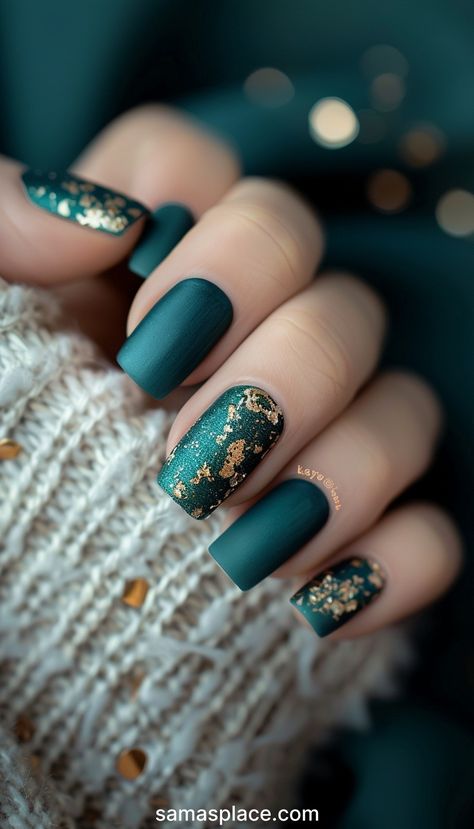 30+ Best Fall Classy Nails Ideas and Designs In 2024 Teal And Copper Nails, Gold And Teal Nails, Fall Teal Nails, Deep Teal Nails, Turquoise And Gold Nails, Teal And Gold Nails, Teal Fall Nails, Fall Classy Nails, Classy Nails Ideas