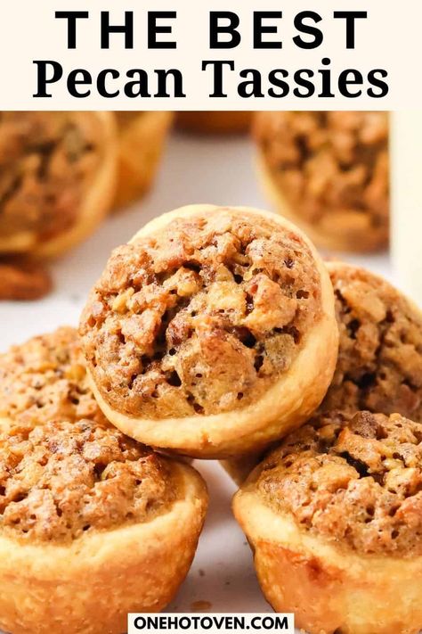 Classic Pecan Tassies Tiny Pecan Tarts, Tassies Recipe Christmas, Nut Tossies, Recipes With Pecans, Pecan Snacks, Pecan Tassies Recipe, Cute Pastries, Recipe With Pecans, Tassies Recipe