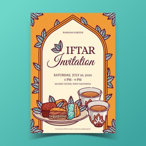 Iftar Invitation Template, Iftar Invitation, Hand Template, Eid Card, Eid Card Designs, Ramadan Gifts, Hari Raya, Poster Designs, Invitation Card Design