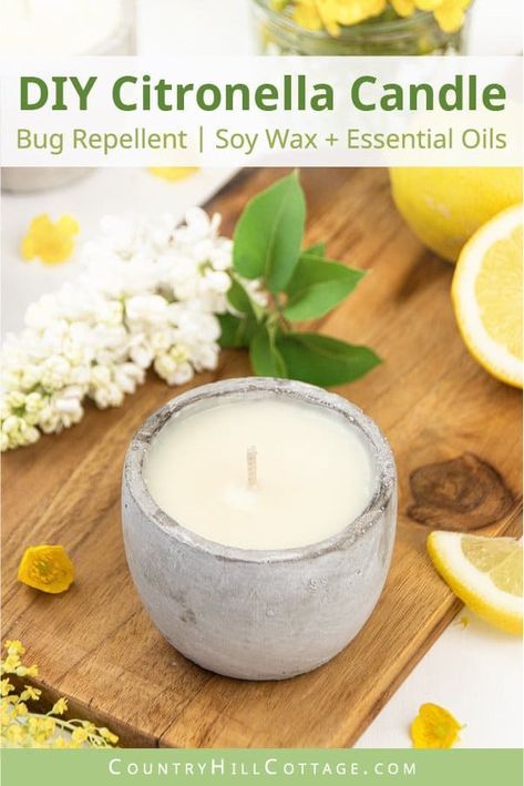 See how to make the best DIY citronella candles with essential oils that repel mosquitos! These non-toxic outdoor candles are a natural bug repellent and ward off mosquitoes and other insects. The homemade citronella candle recipe is a summer patio and party staple to protect you from pesky bug bites! The easy soy candle making tutorial includes tips for mason jars, fragrance scent blends and printable labels for gifts. A great beginner candle making recipe! #candles | countryhillcottage.com Candles Recipe, Diy Citronella Candles, Homemade Citronella Candles, Candle Recipe, Diy Citronella, Candle Making Tutorial, Repel Mosquitos, Candle Labels Printable, Candle Making Fragrance