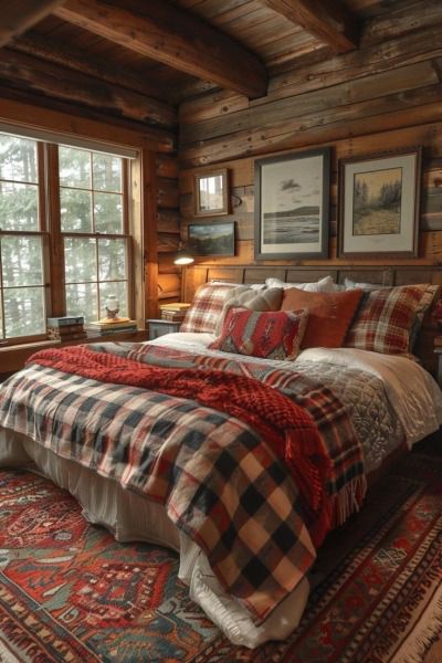 Minimalist Guest Bedroom, Cozy Cabin Bedrooms, Western Bedroom Ideas, Log Cabin Bedroom, Country Style Bedroom, Log Cabin Interior, Cabin Bedroom, Western Bedroom, Cabin Interiors