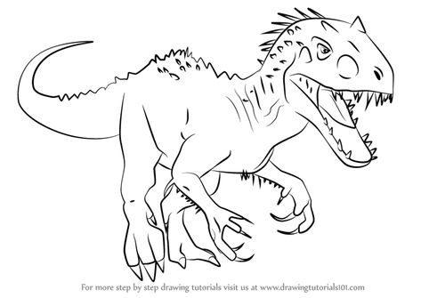 Learn How to Draw Indominus rex from Jurassic World (Jurassic World) Step by Step : Drawing Tutorials Easy Dinosaur Drawing, Lego Jurassic Park, Jurassic World Indominus Rex, Dinosaur Clip Art, Dinosaur Sketch, Indominus Rex, Books Ideas, Lego Jurassic World, Dinosaur Images